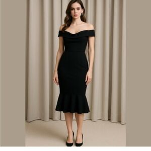 ($300) Chelsea Black Formal Dress - Off The Shoulder Dress-  PTP 14